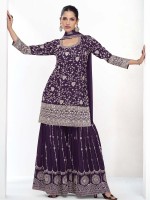 Deep Violet Premium Chinon Silk Sharara Suit